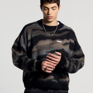 Jersey de punto con estampado de camuflaje marrón oscuro