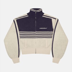 Jersey POWERLINE ZIP DE PUNTO BEIGE Y AZUL OSCURO