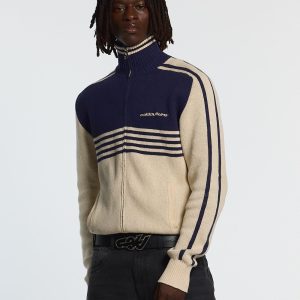 Jersey POWERLINE ZIP DE PUNTO BEIGE Y AZUL OSCURO