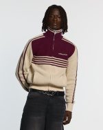 Jersey POWERLINE ZIP DE PUNTO BEIGE Y BURGUNDY