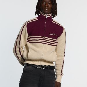 Jersey POWERLINE ZIP DE PUNTO BEIGE Y BURGUNDY