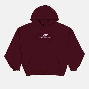 Sudadera con capucha curvada color rojo vino