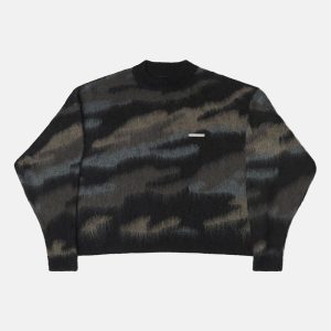 Jersey de punto con estampado de camuflaje marrón oscuro
