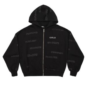 SUDADERA CON CAPUCHA Y CREMALLERA DE IDIOMAS NEGRA